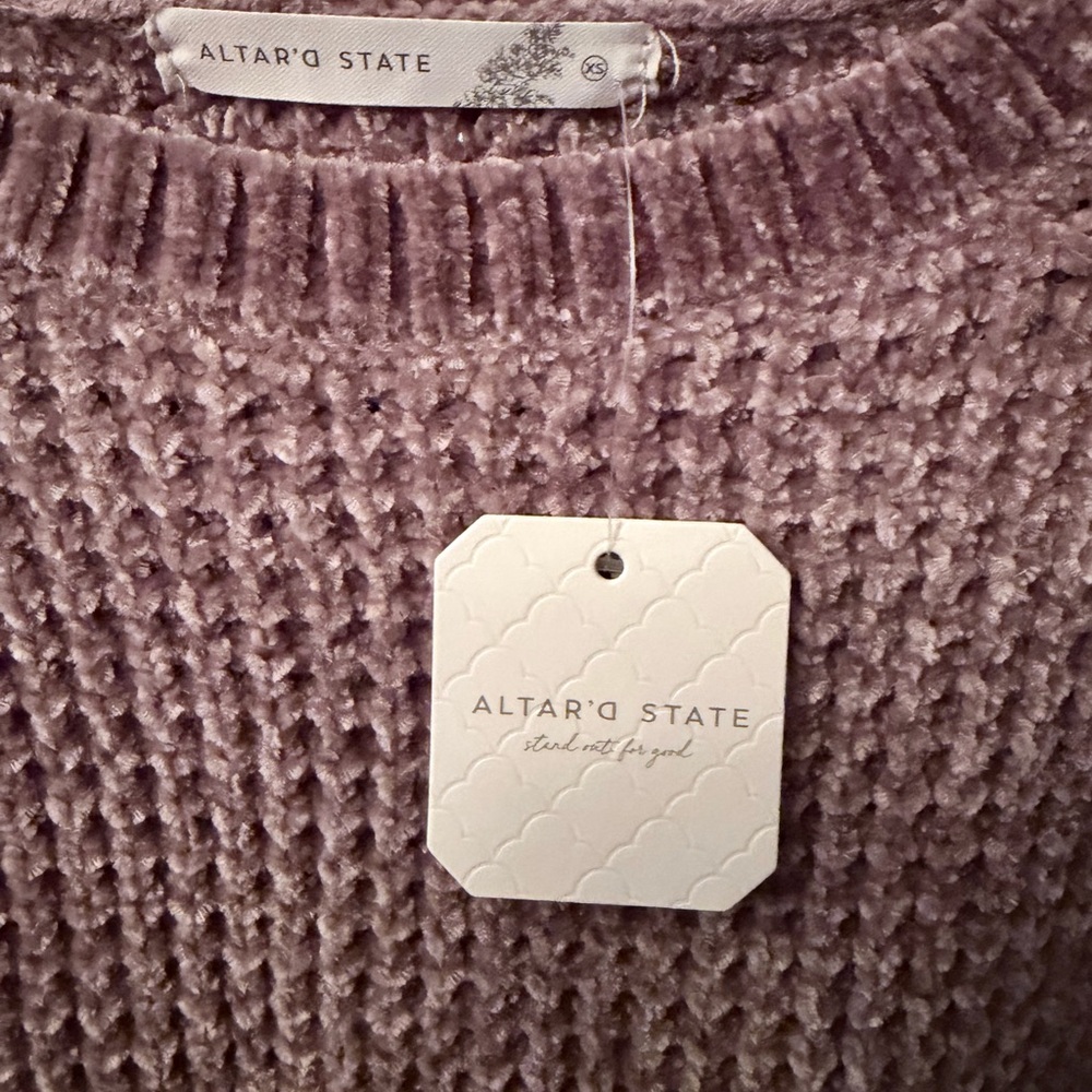 Altar’d State Mauve Cable Knit Chunky Cropped Sweater Balloon Sleeve XS NWT Fall - Picture 2 of 6